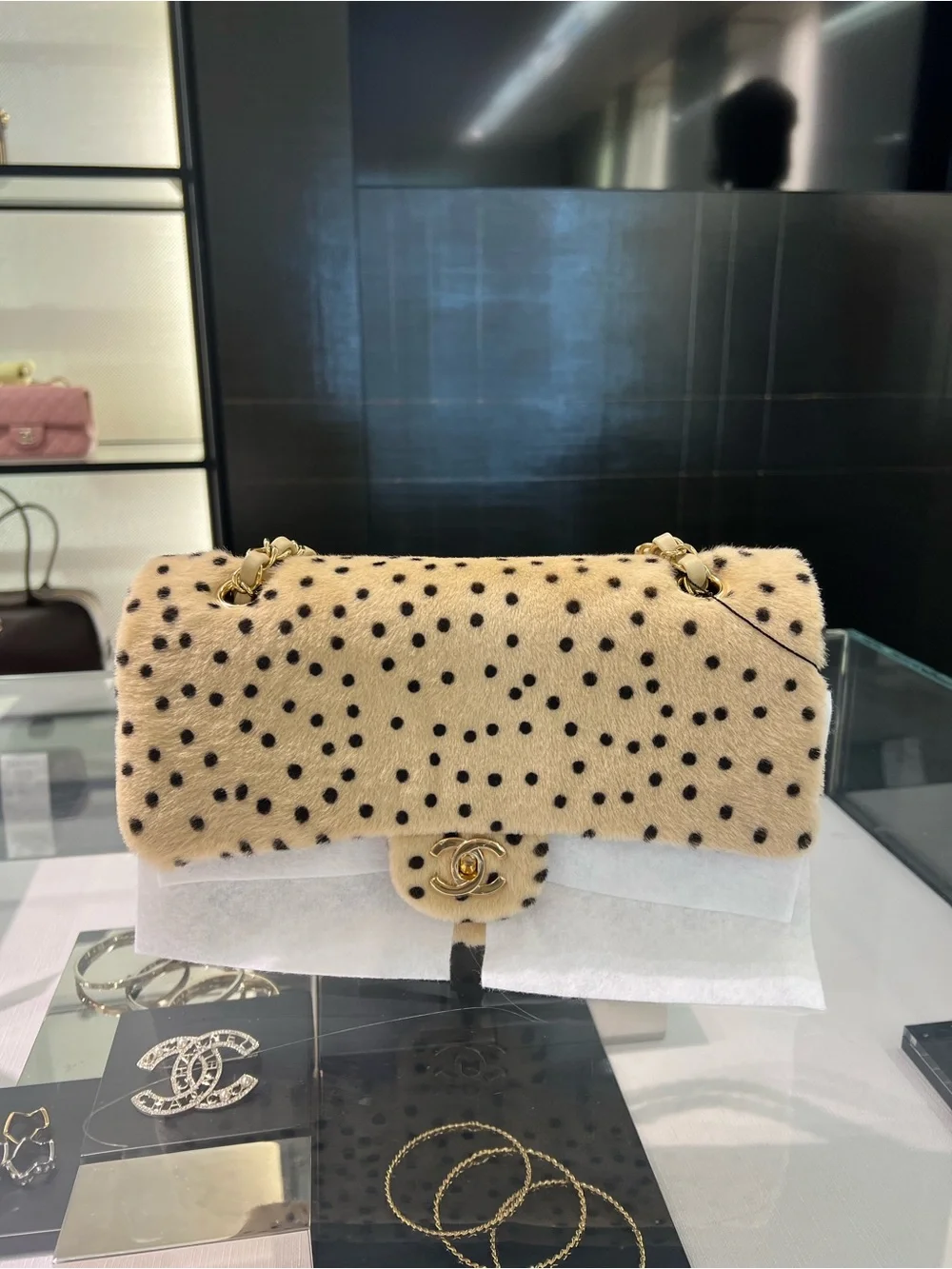 Chanel pony hair flap blazy polka dot